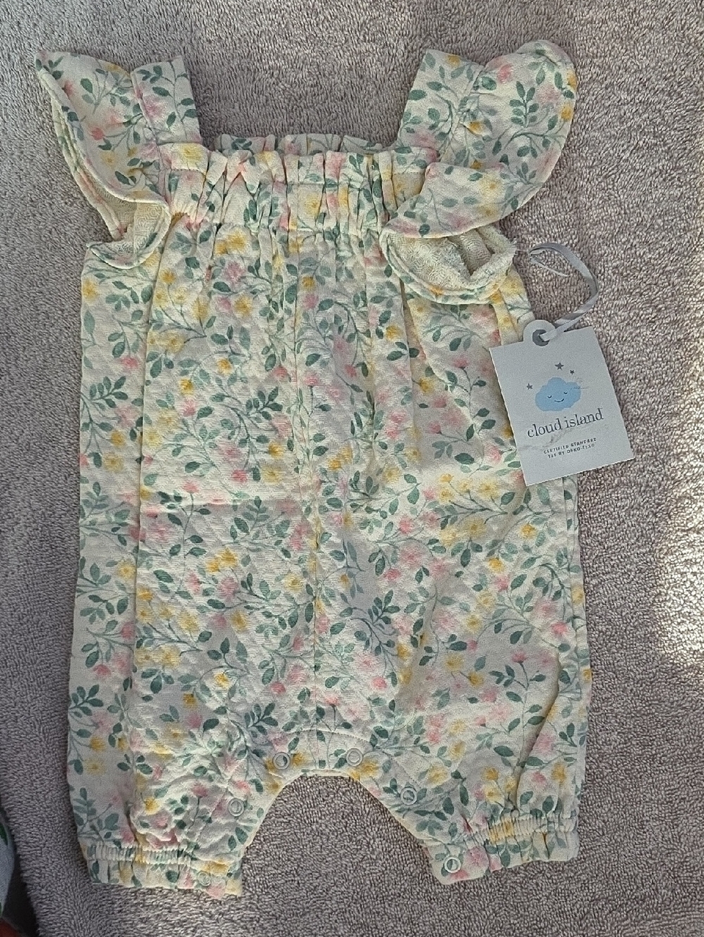 cloud island Pastel Floral Ruffle Baby Romper - Yellow, Pink & Green